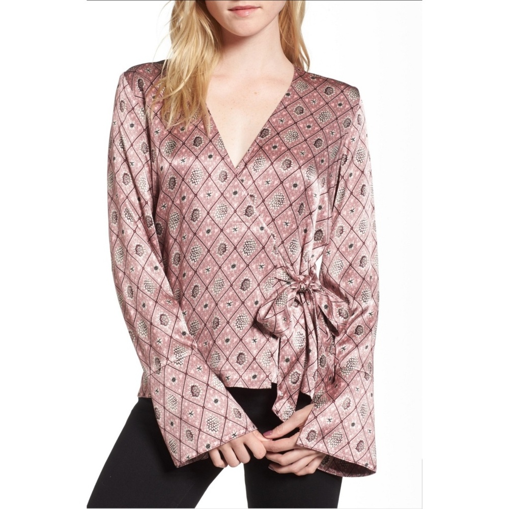 NWT Chelsea28 Satin Wrap Blouse Sz M Pink